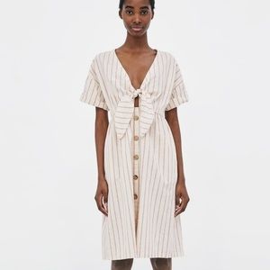 Zara Tie Front Striped Midi Linen Dress